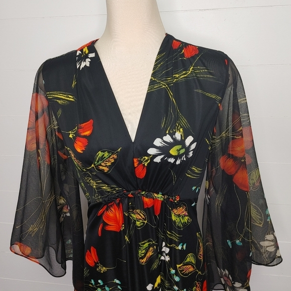 Vintage 70's angel wing sleeves maxi dress S/M - Picture 3 of 13